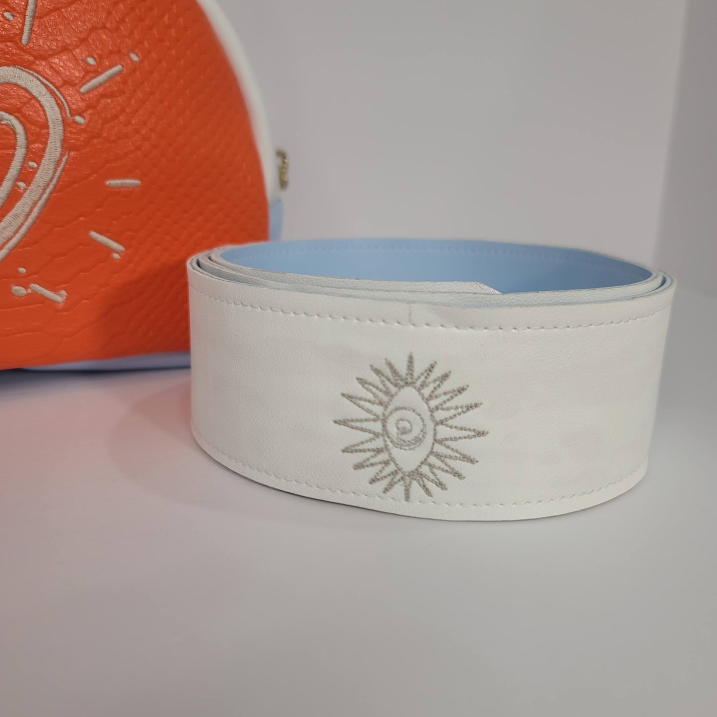 Mini Duffel Bag, Orange, Blue and White with Heart Embroidery