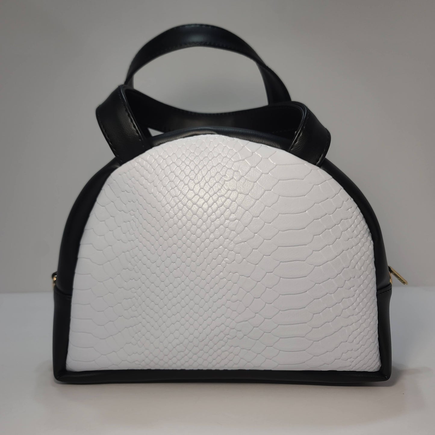 Mini Duffel Bag, Black and White with Heart Embroidery