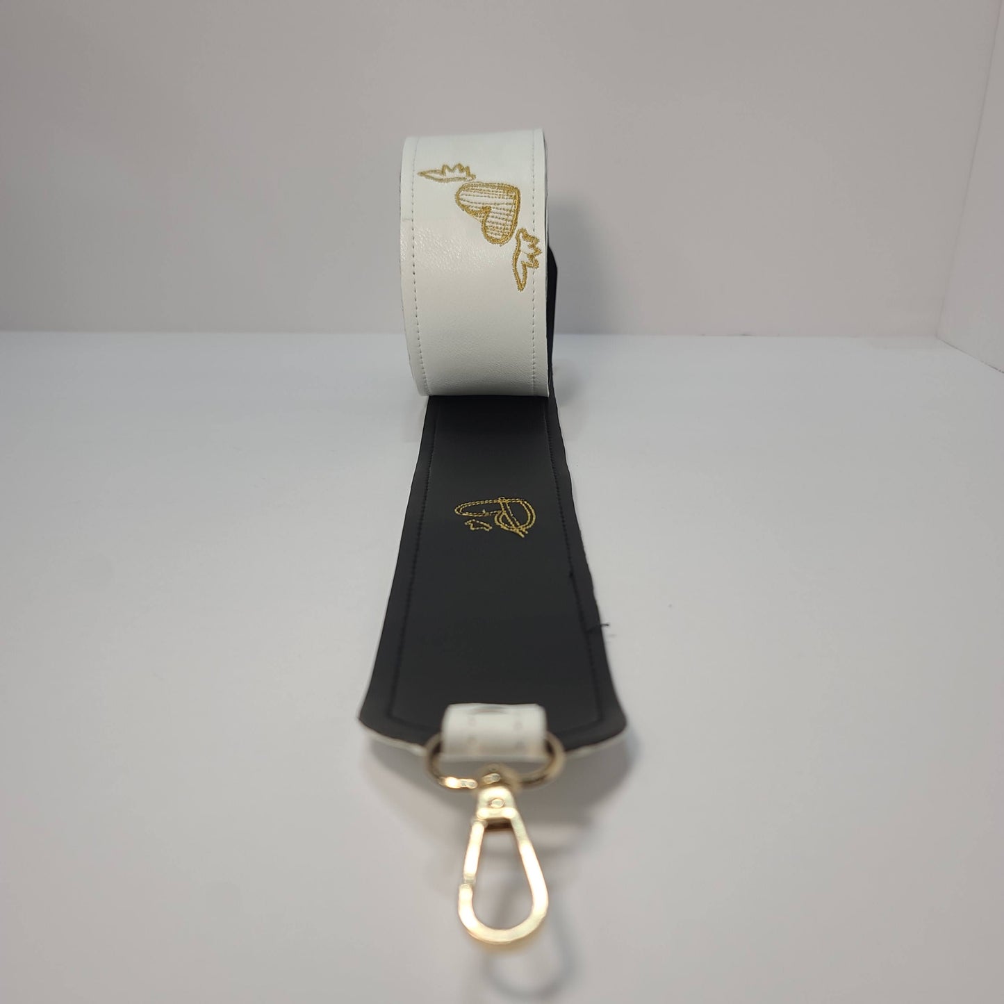 Mini Duffel Bag, Black and White with Heart Embroidery