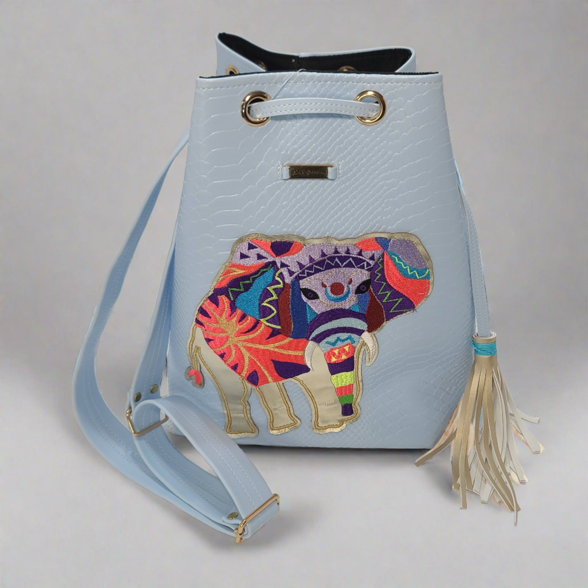 Retro Elephant Drawstring Bucket Bag - front